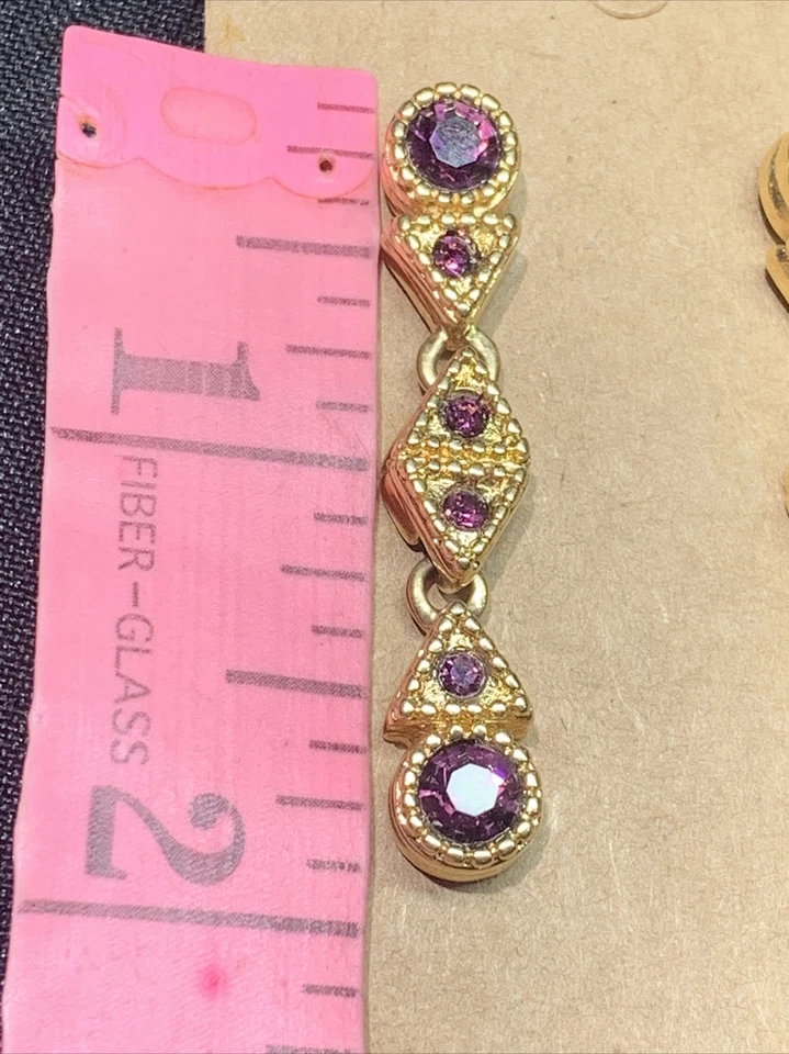 Authentic Swarovski swan Logo   glass amethyst dangle gold tone - Image 3 of 4