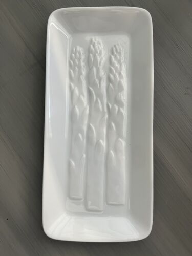 White Ceramic Serving Platter Asparagus Tray - 9"x4"