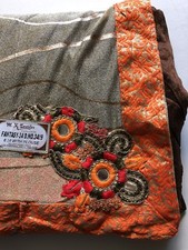 India Sari Saree NWT ORANGE BROWN MOTIF Golden Lycra GEORGETTE W/BLOUSE-USA SHIP
