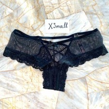 New Cheeky Panty Mesh Eyelash Chantilly Lace Trim Underwear Crisscross Back XS