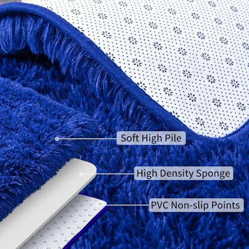 8x10 Large Area Rugs for Living Room, Ultra Soft Big Shag 8x10 Feet Royal Blue - Afbeelding 5 van 7