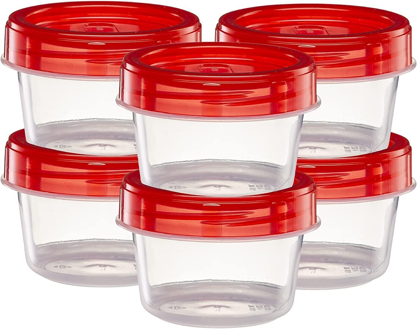 10 Pck 4 Oz Twist cap Deli Food Containers Clear Bottom w/ Red Top Screw on Lids