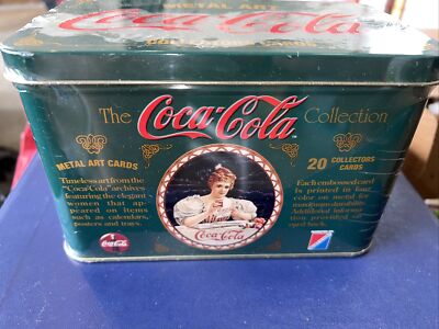 1994 Coca-Cola Tin 20 METAL ART COLLECTOR-A-CARDS Women Green Excellent