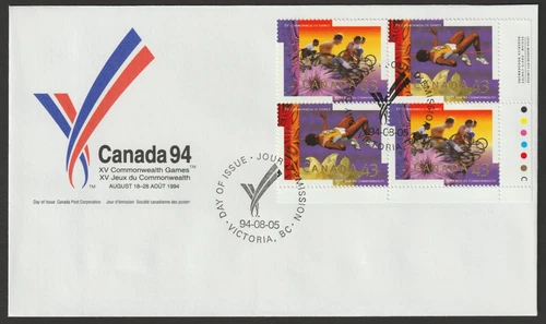 Canada #1520a, XV Commonwealth Games, LR PB, Official First Day Cover, FDC 1994