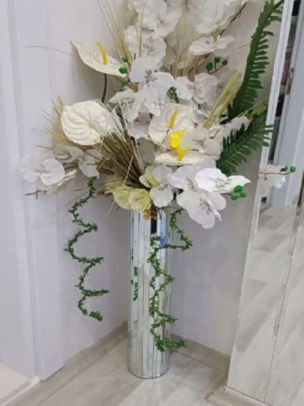 Round Mirror Vase - 60 cm Cylinder Decorative Floor Vase - Home Decoration