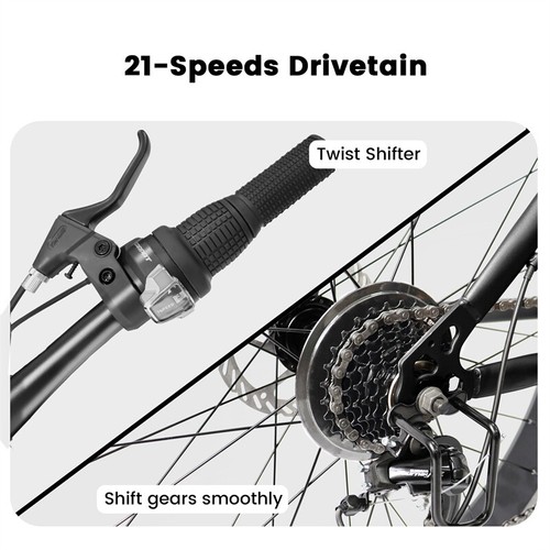 26 Inch Fat Tires Mountain Bike,4'' Wide Wheel,21-Speed Disc Brakes, Mens Womens - Picture 4 of 7