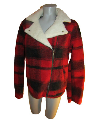 NWT $69.99 OLD NAVY Black & Red Jacket Women's Size Large, Zip-Up, Sherpa Collar