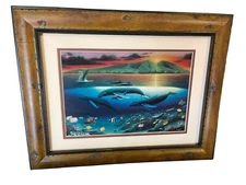 By Wyland Custom Framed "Maui Dawn" Whales Hawaiian Artist