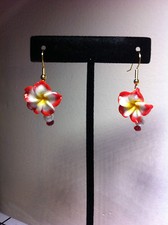 Red Poly Clay Flower Earrings Hook Earrings/Red Flower gold plate hook pendant