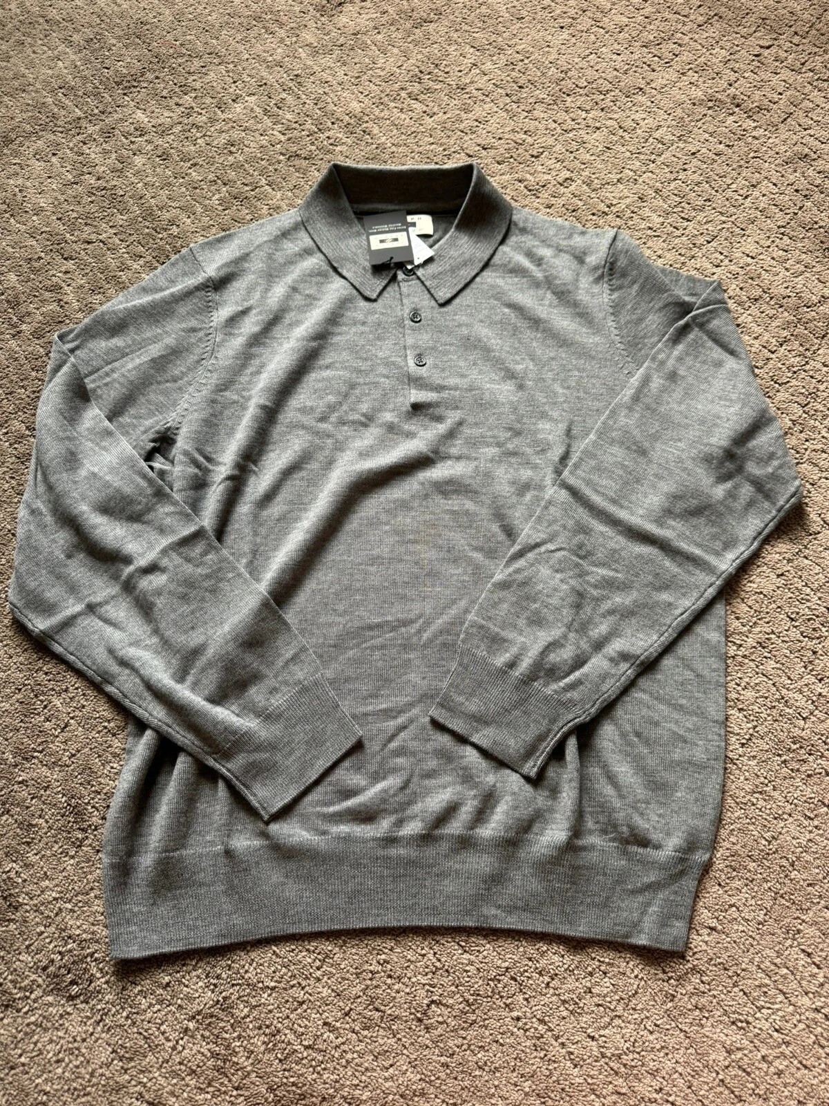 Joesph Abboud Men’s Extra Fine Merino Wool Collar Pullover Grey Size XL $69.99