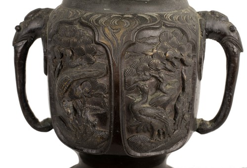 Eine Antike Bronze Vase Mit "Kacho-E" Motiven , Gemarkt Sonan , Japan 19./20. Jh - Bild 6 von 12