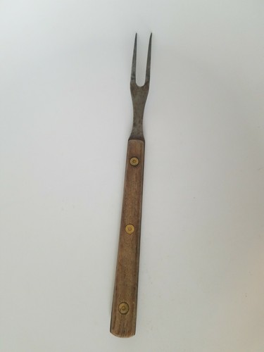 Vintage Carbon Steel 2 Prong Carving Serving Turning Fork Full Tang Wood Handle - Picture 7 of 12
