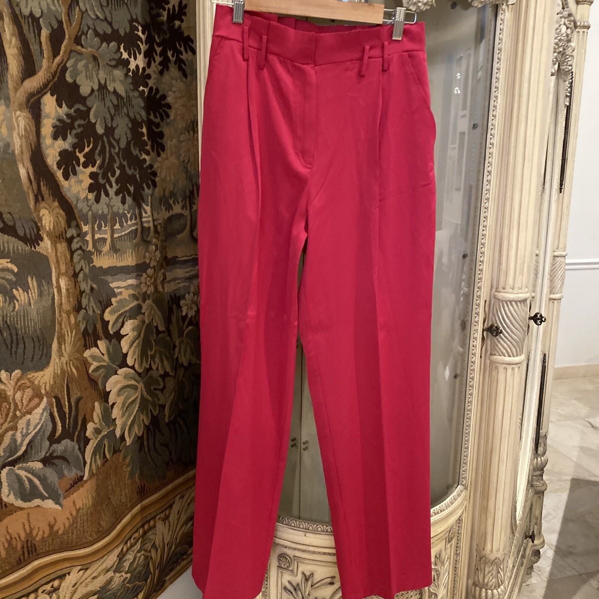 zara pink dress pants Zara Pink Satin Dress Pants SZ M high waist belt Loop Slash pockets pristine