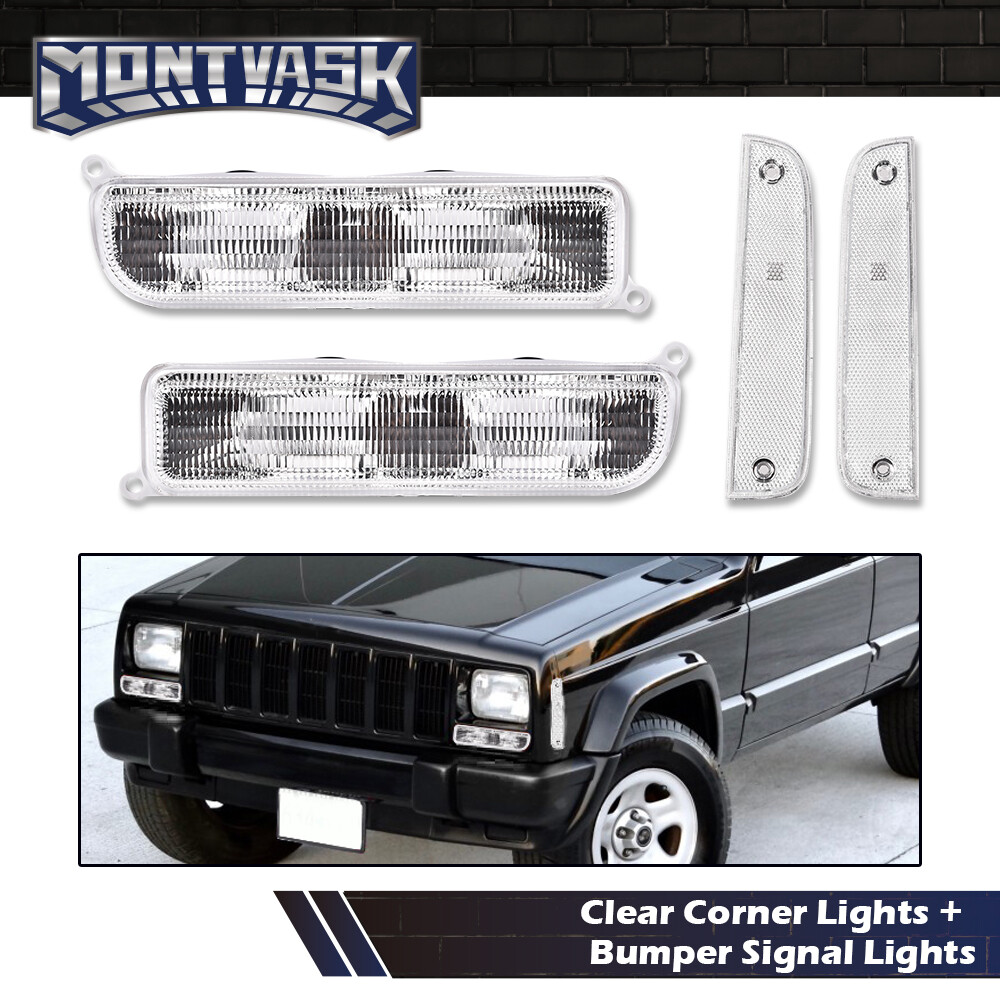 Fit For 97-01 Jeep Cherokee XJ Clear/Chrome Bumper Signal Lights+