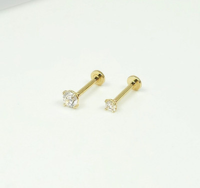 14K Solid Gold Tiny Internally Threaded Labret Stud Earring(18Gauge)