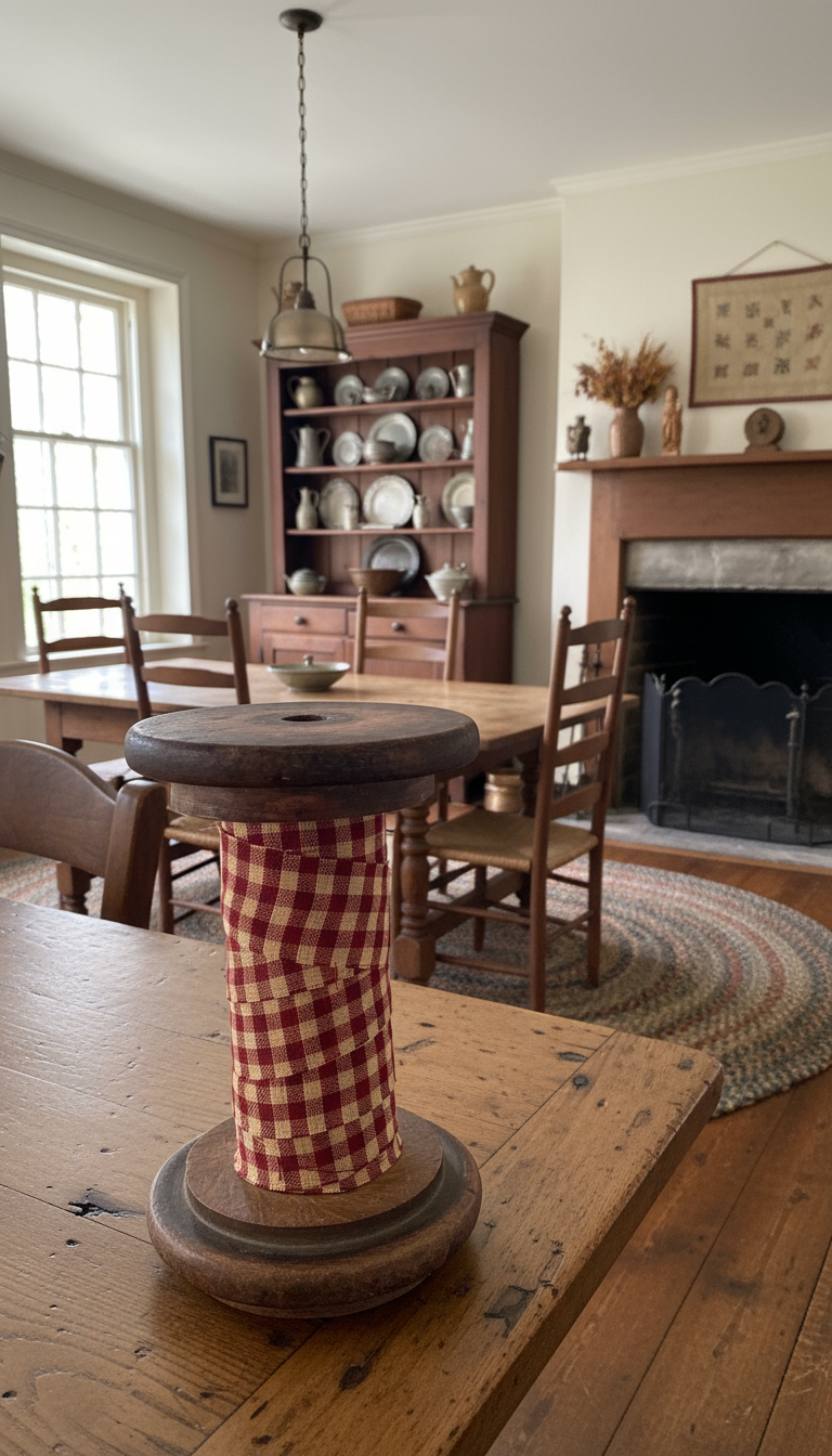 Farmhouse Primitive Vintage Wood Spools with Homespun Fabric 4 sizes ...