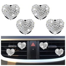 New Heart Shaped Car Vent Clips Rhinestone Bling White 4 Pack Fast Shipping
