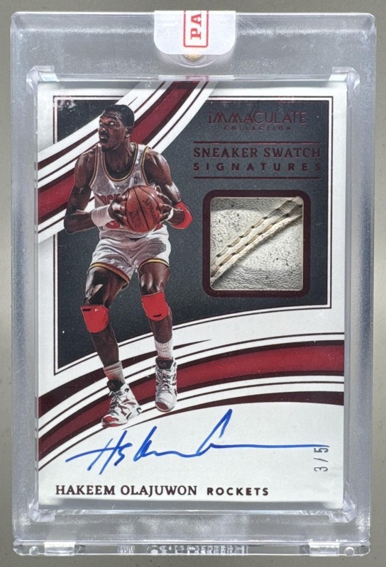 Hakeem Olajuwon 2021 Panini Immaculate Red Sneaker GU Patch Auto /5 Surface Wear