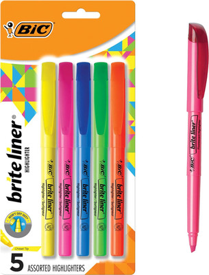 Brite Liner Highlighters, Chisel Tip, 5-Count Pack, Assorted Colors