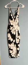 Forever 21 Black/Beige Floral Strappy V-Neck Sleeveless Midi Slip Dress S