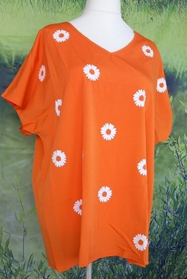 Plus Size Damen Tunika Shirt HEYANG 4XL Orange Gänseblümchen Margeriten NEU