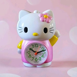 Hello Kitty Analog Quartz Alarm Clock Pink/White/Yellow Plastic Arabic Numerals
