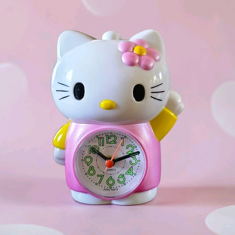 Hello Kitty Analog Quartz Alarm Clock Pink/White/Yellow Plastic Arabic Numerals