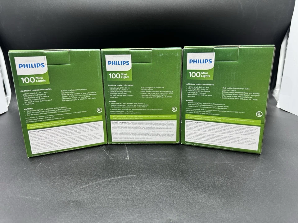 (3 件装)飞利浦 100 个绿色迷你串灯圣诞节 24.7 英尺 — 第 2/2 张图片