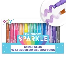 Rainbow Sparkle Metallic Watercolor Gel Crayons, Set of 12,Glitter Gel Marker...