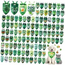 100 Pcs St Patrick's Day Plaid Dog Bandanas Bulk with Sayings Pet Scarf Irish