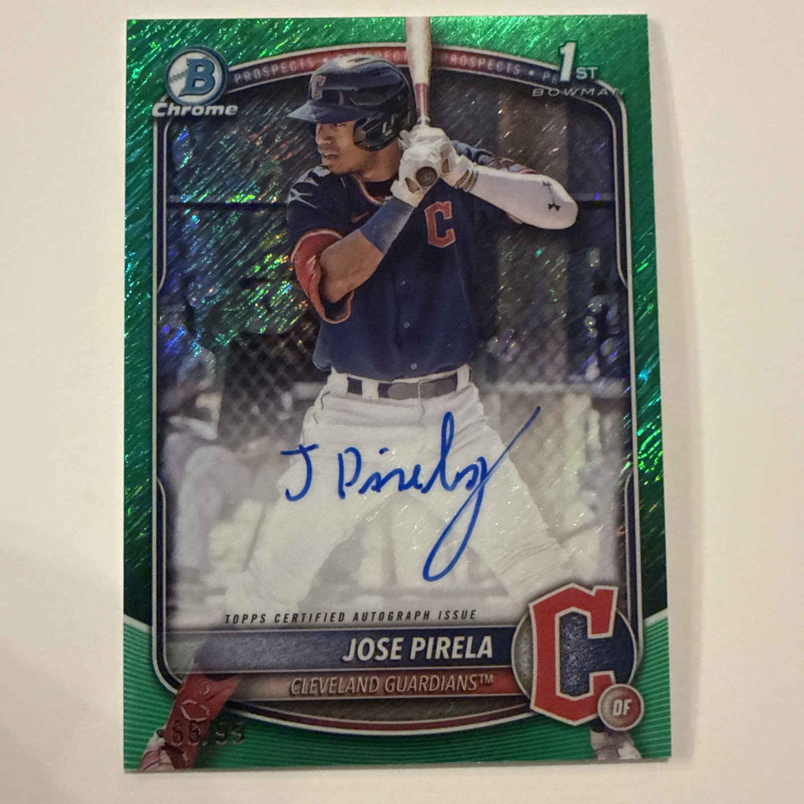 2025 Bowman Chrome Jose Pirela 1st Green Shimmer Auto /99 Guardians #CPA-JP