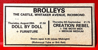 Creation Rebel/Doll By Doll Gig Vintage ORIG 1980 Press/Magazine ADVERT 3.5''x1.5