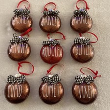 Reindeer Names 3.15x1.58  Shatterproof Ornaments Set of 9 Handcrafted Brand New