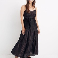 Madewell Metallic Black Rainbow Tiered Maxi Dress Small Scallop Hem