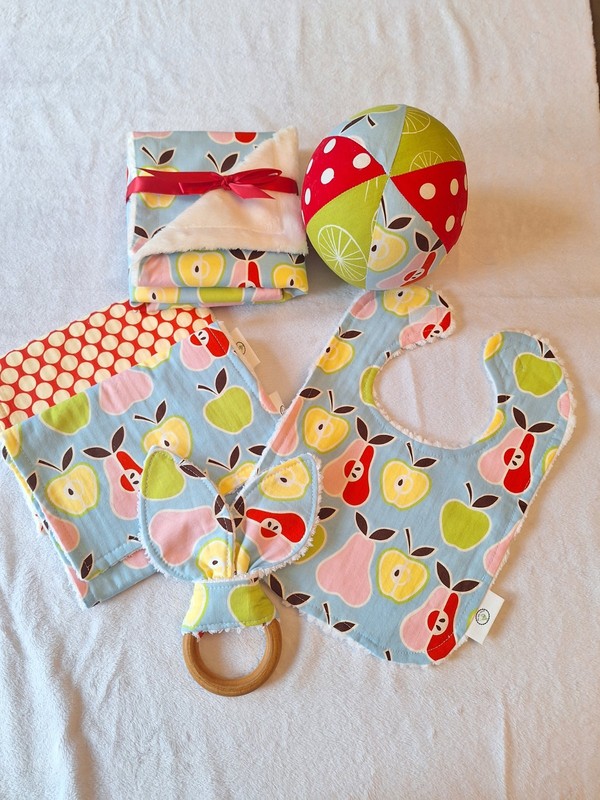 Boutique Apples And Pears Gift Set - Lovey,  Bib,  Teether, And Soft Toy Set
