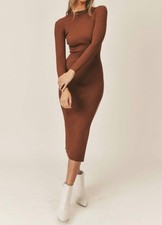 Mable Long Sleeve Midi Sweater Dress With One Side High Slit. Size L