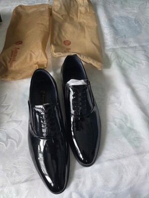 Barcelo Biagi Black Leather Lacquer Dress Cap Toe Limited Edition Oxford Shoes