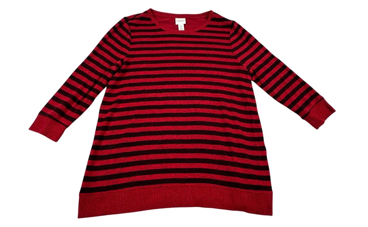 Weekends By Chico's Red & Black Stripes Casual Grunge Sweater. Women's - Size 0