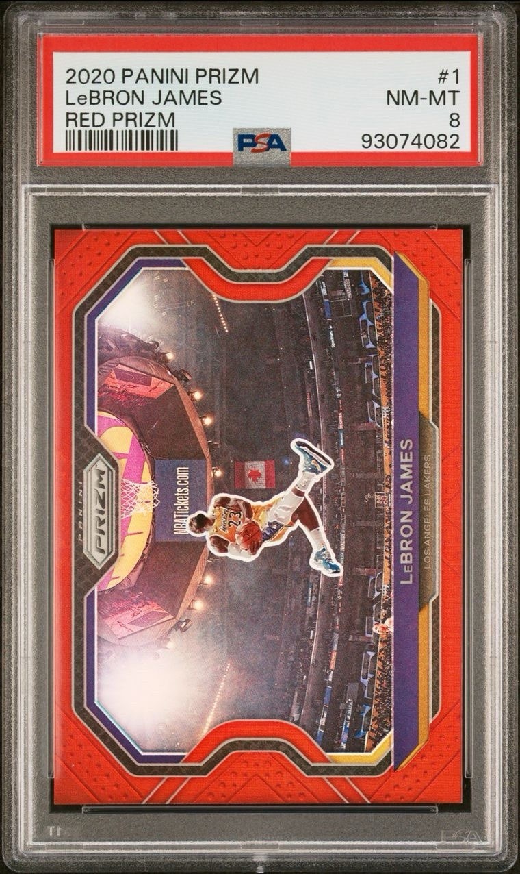 2020 Prizm Lebron James #1 Red Prizm /299 Kobe Tribute PSA 8