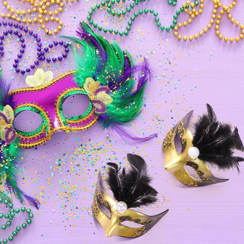 12PCS Mini Masks, Mardi Gras, Masquerade Party Decoration, Table, Cupcake, Black Foto 3 de 4