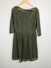 Tahari Arthur S Levine Dress Womens 12 Green Lace 3/4 Sleeve Fit Flare Elegant