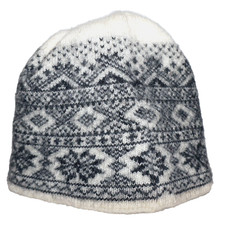 L.L.BEAN Ivory Black Wool Knit Beanie Hat UNISEX ONE SIZE