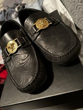 Versace Black Leather loafers Dress Shoes Size 8 with Belt and Box