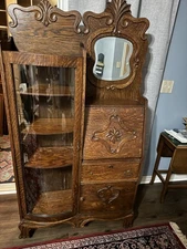 Antique Oak Side by Side Secretary bookcase desk combo refinished 1900's #1