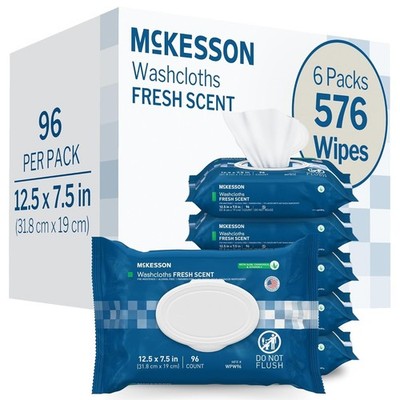 McKesson BEST Washcloth Wipes for Adults, Scented (6 Pack, 96 /Pack) Disposable