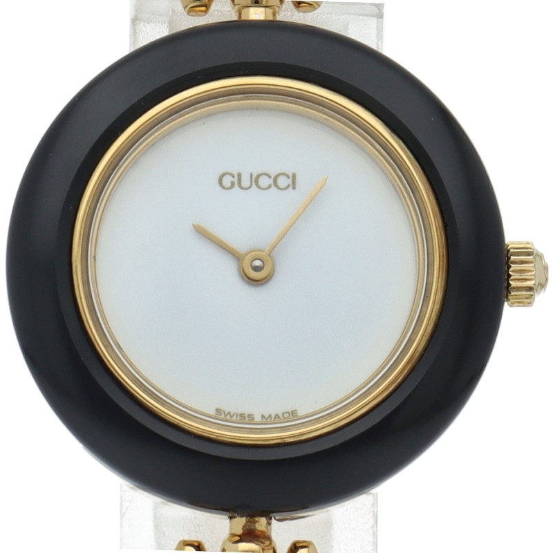 GUCCI gold-plated bezel ladies watch 11/12.2 white pre-owned