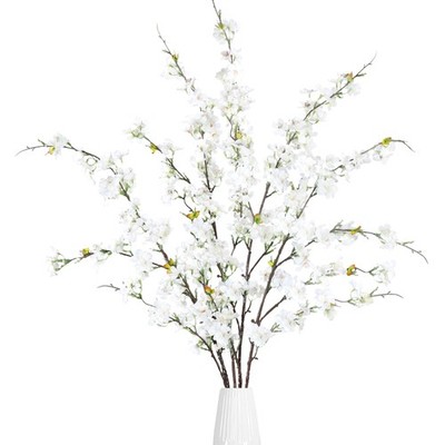 Artificial Cherry Blossom Flowers 4 Pcs Faux Cherry Blossom Stems Faux Silk C