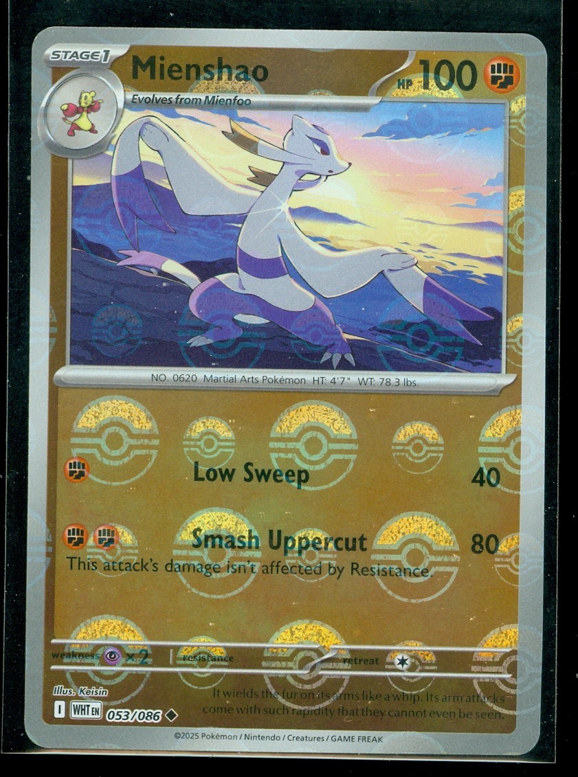 Pokemon MIENSHAO 053/086 - White Flare - Poke Ball Pattern - MINT