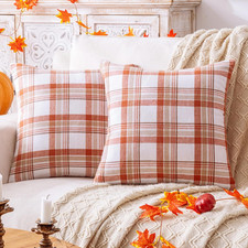 Fall Plaid Orange White Throw Pillow Covers 18X18 Inch Set of 2