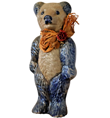 #ad vtg BBP Beaumont Brothers Pottery salt glazed cobalt blue BEAR figurine 9quot; $28.16
